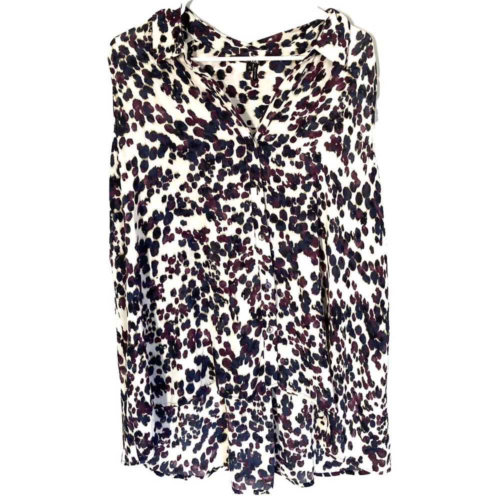 NIC+ZOE Shirt Women 1X Multi Animal Leopard Print Button Front Sleeveless Tunic